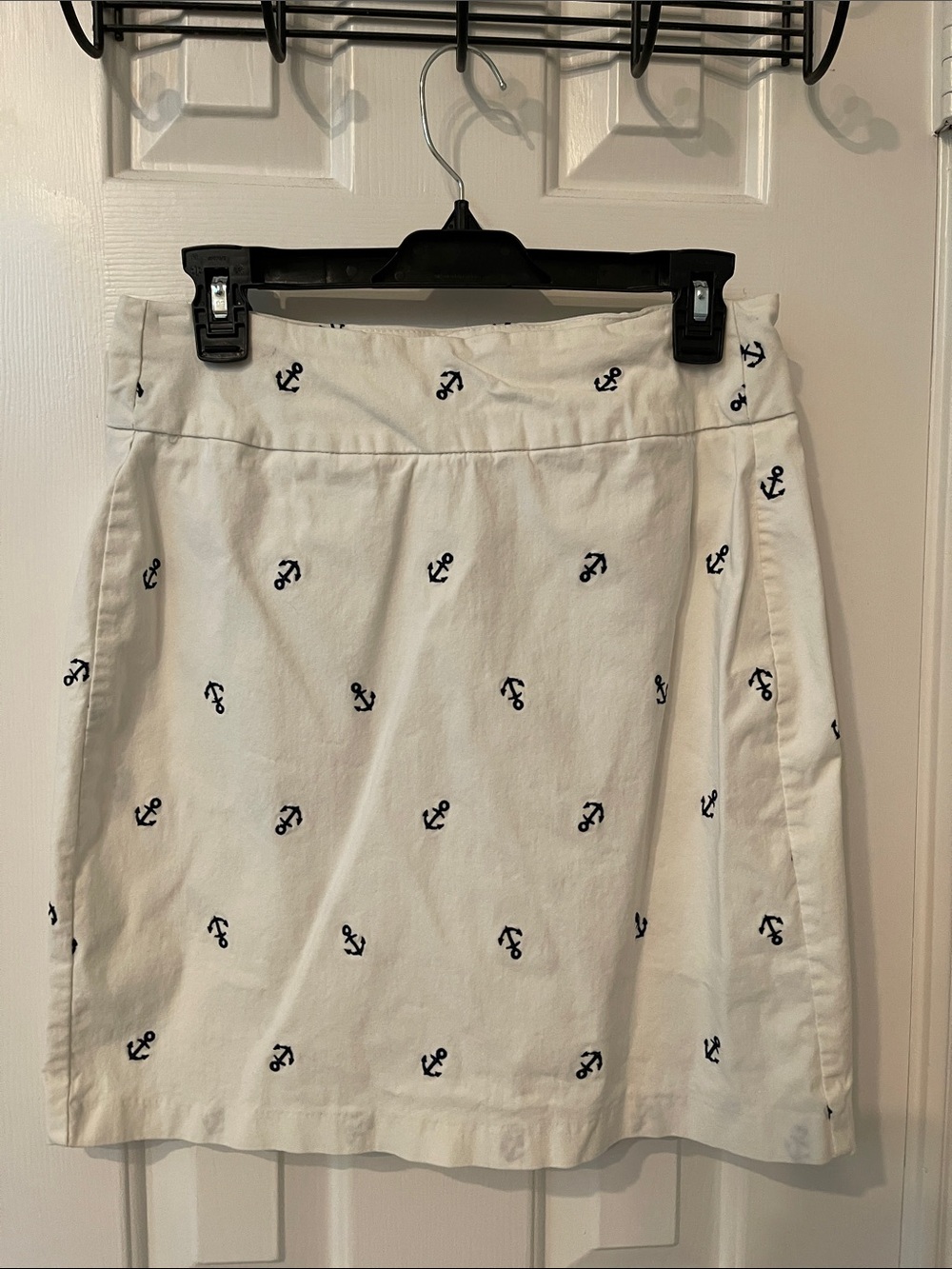 Lulu-B White Skirt with Navy Anchor Embroidery
